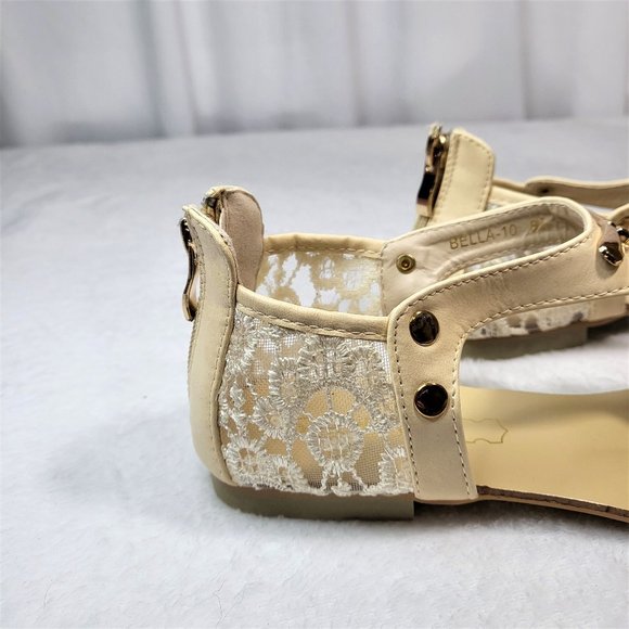 SilverDew Beige Summer Sandals Faux Fur Pom Poms - Picture 4 of 8